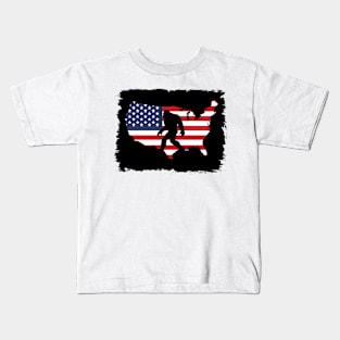 Bigfoot Sasquatch American Flag Kids T-Shirt